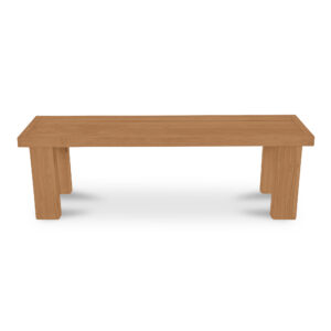 The Marina outdoor bench complements outdoor dining with refined simplicity. This modern slatted bench