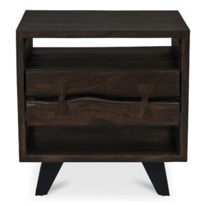 Crafted from solid Acacia wood and supported by geometric steel legs