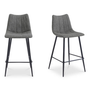 Contemporary modern counter stools get a new take with this sleek aesthetic. The Alibi counter stool features striking vertical line stitches that add subtle detail to its monochromatic design. An easy-to-clean performance fabric seat is shaped to fit for comfort so guests can relax at the island or bar counter.