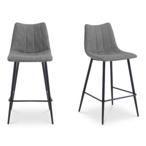 A contemporary bar stool that is as sleek as it is comfortable. The Alibi bar stool features striking vertical line stitches that add subtle detail to its monochromatic design. A soft easy to clean performance fabric seat adds comfort and classic appeal.