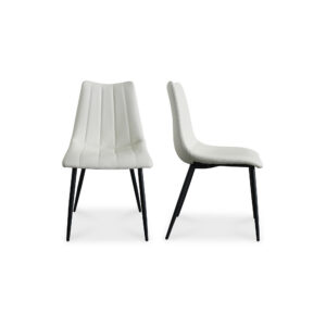 A new take on contemporary dining. The Alibi dining chair’s sleek modern aesthetic features striking vertical accent stitching