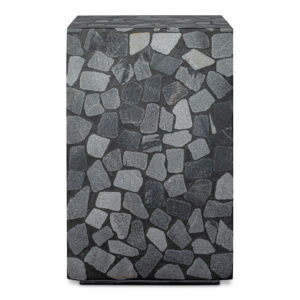 The Kiri outdoor side table features individual pieces of marble meticulously placed by hand in a concrete mold. After setting