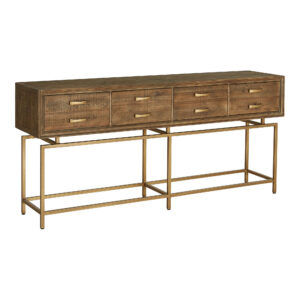 the Annecy console table features an art-deco inspired aesthetic with a rustic twist. Made from reclaimed fir wood