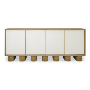 The Marcelle sideboard in white embodies minimalist elegance as playful