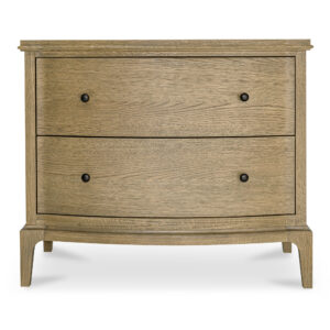 The Sadie nightstand's gentle curves and wire-brushed oak finish embrace modern traditionalism. The artfully designed overhang with rounded edges and curved front offers a soothing visual rhythm. Two spacious drawers provide ample storage