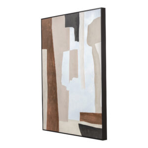 this abstract print is presented in earthy tones and colors. Included with its own subtle black frame