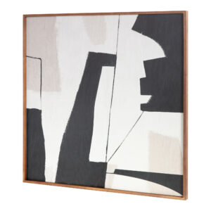 warm beiges. The solid pine frame is finished in a mid-tone brown echoing mid-century modern decor.