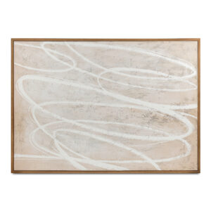 The Ever framed painting embraces the ruminative elegance of abstract minimalism. A curvilinear scribble paces across the canvas