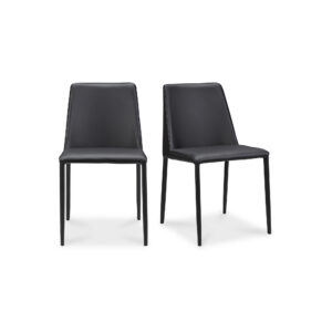 elegant simplicity defined. The Nora dining chair’s single shade of color blocking adds an elegant touch of fine dining. An iron frame is covered in easy-to-clean vegan leather