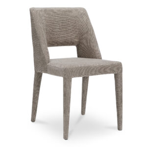 enveloping a sturdy iron frame with easy-to-clean performance fabric. A meticulously carved lower backrest adds visual lightness