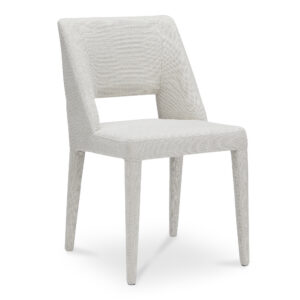 enveloping a sturdy iron frame with easy-to-clean performance fabric. A meticulously carved lower backrest adds visual lightness