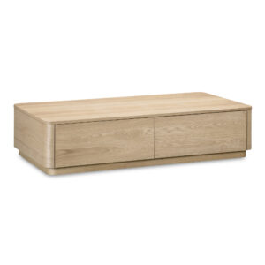creating a grounded yet approachable centerpiece. Two push-to-open drawers glide seamlessly