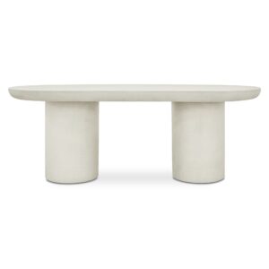Made from fiber-reinforced natural concrete with a cream finish and set in a sturdy iron frame
