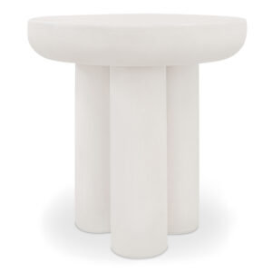 Made from fiber-reinforced natural concrete with a cream finish and set in a sturdy iron frame
