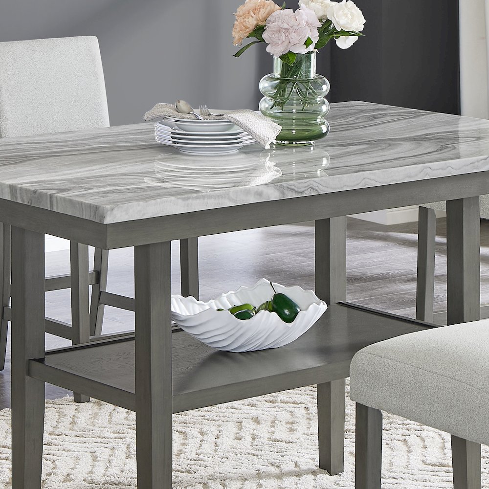 Selena 6-Piece 60″ Rectangular Gray Faux Marble Counter Height Dining Set