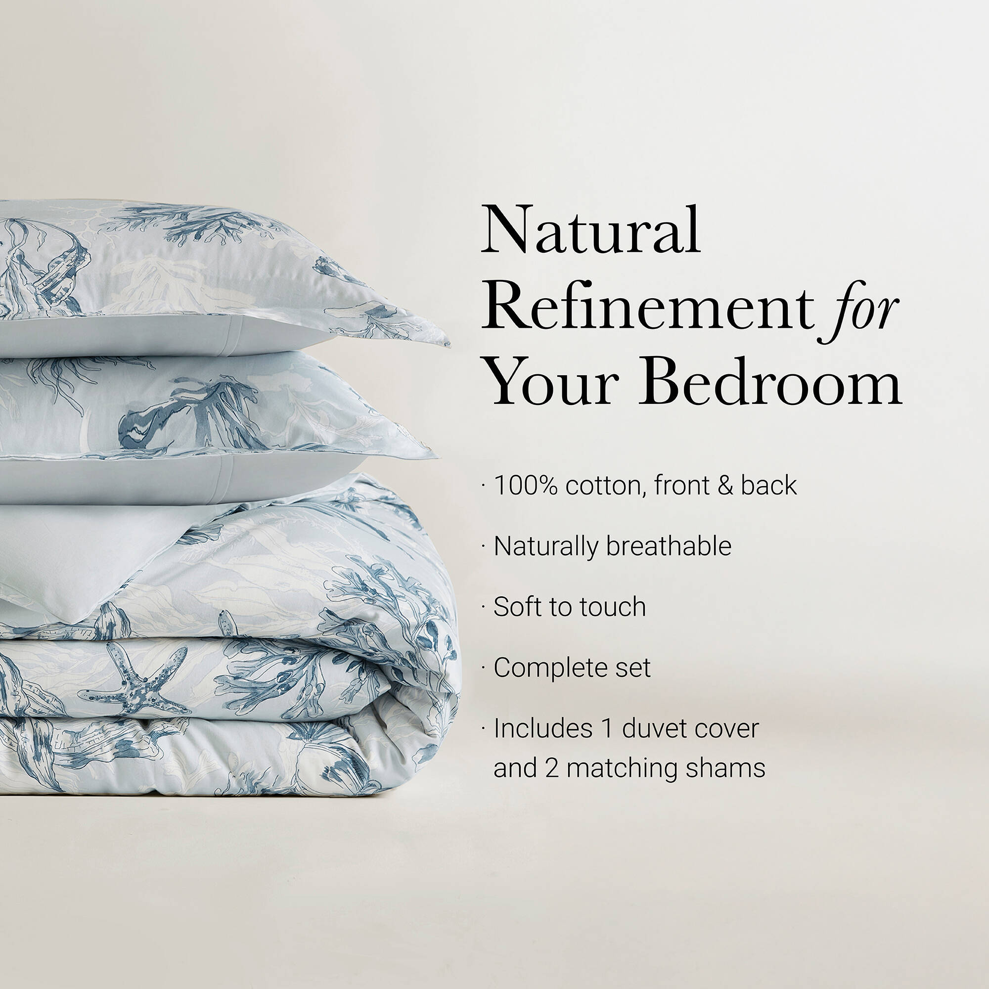 Paros Coral Reef 100% Cotton Sateen Duvet Cover Set