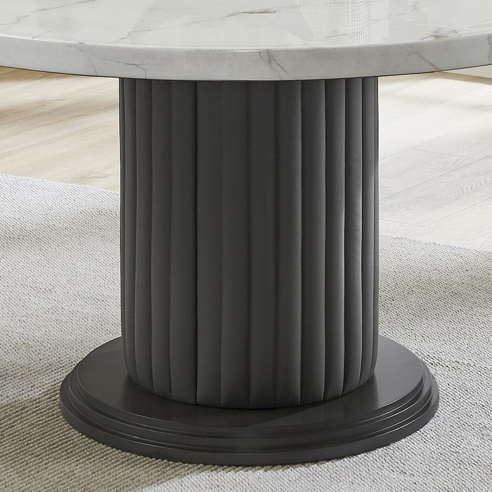 Valencia 7-Piece 54″ Round White Faux Marble Dining Set