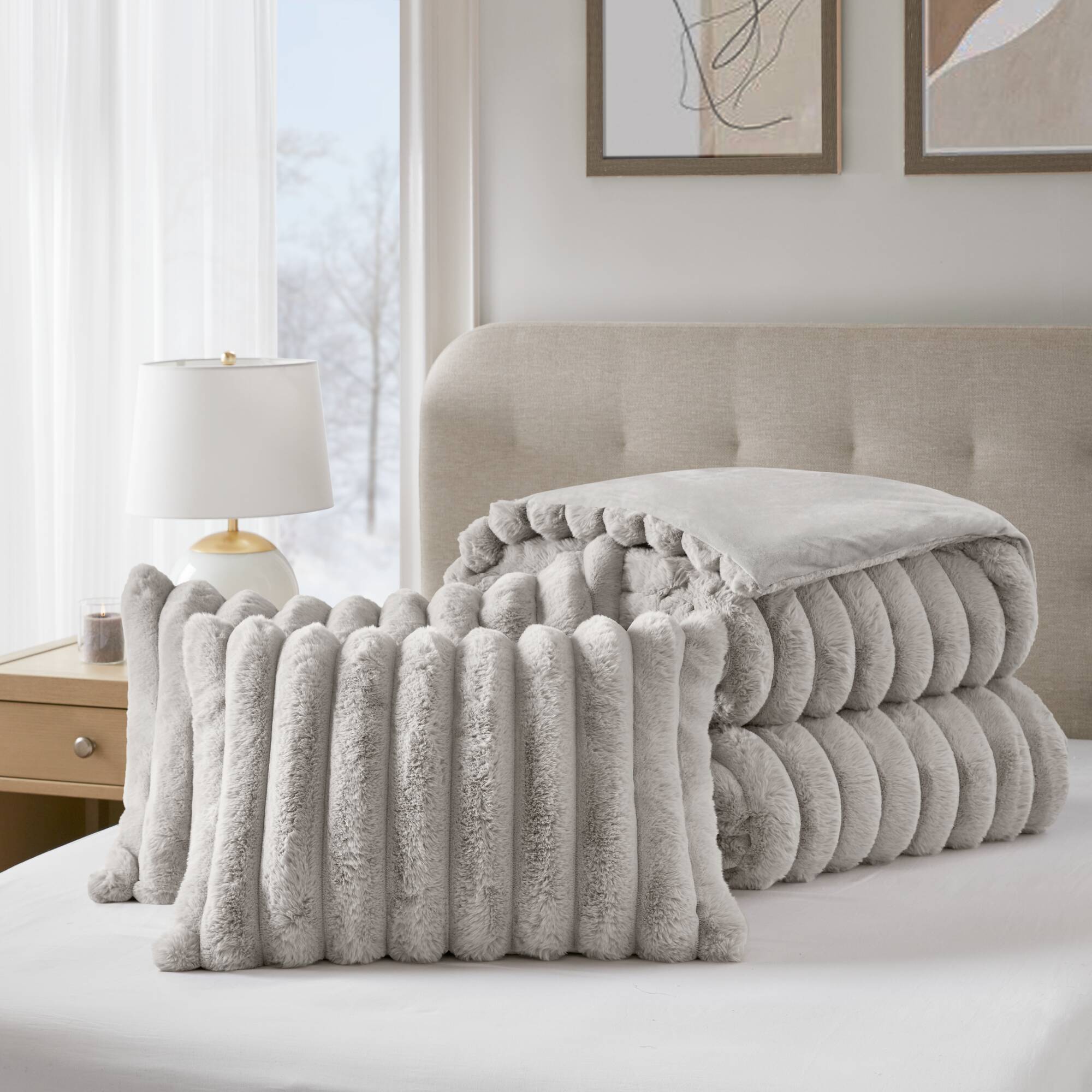 Jasmine 3 Piece Faux Fur Comforter Set