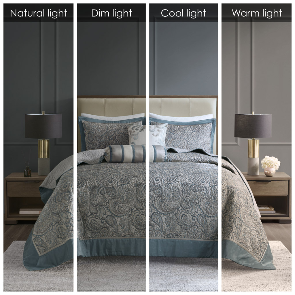 Aubrey 5 Piece Jacquard Bedspread Set with Throw Pillows