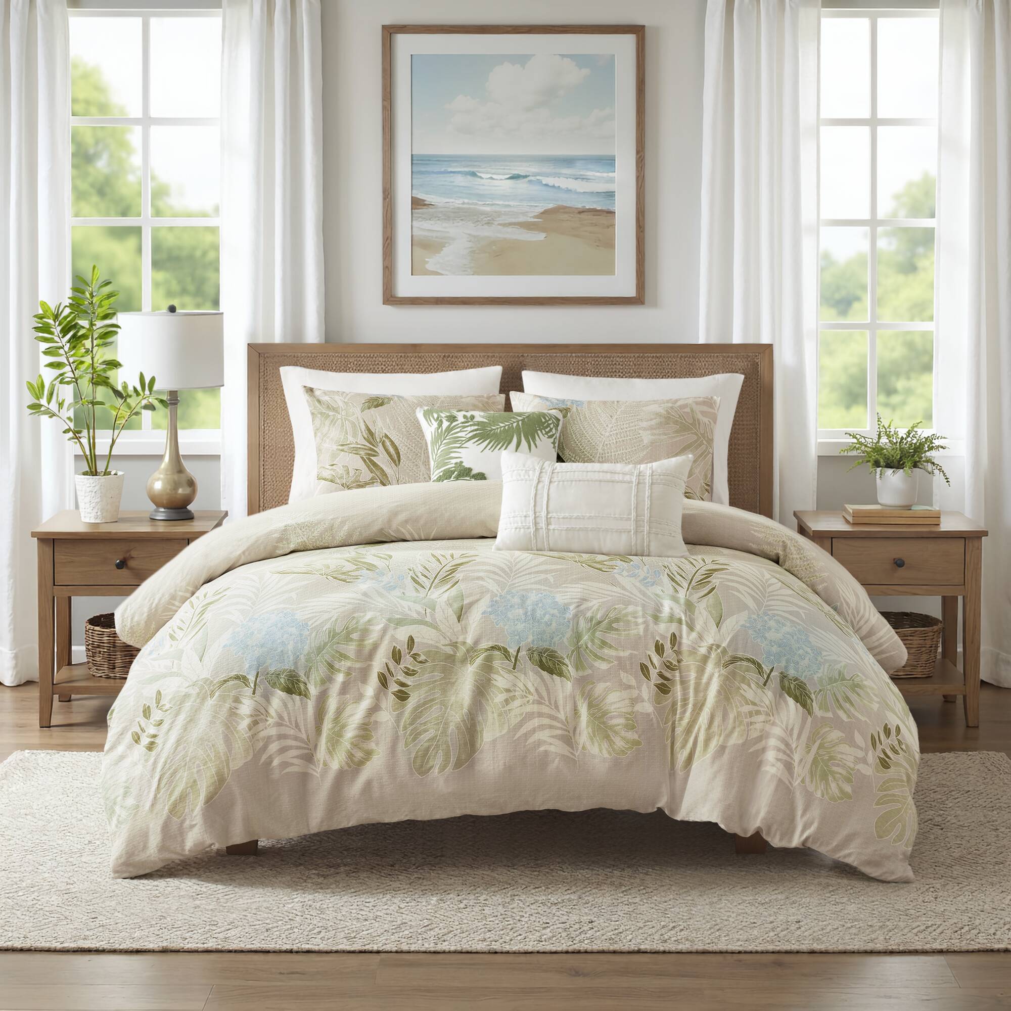Kiawah Island 5 Piece Cotton Duvet Cover Set with Throw Pillow