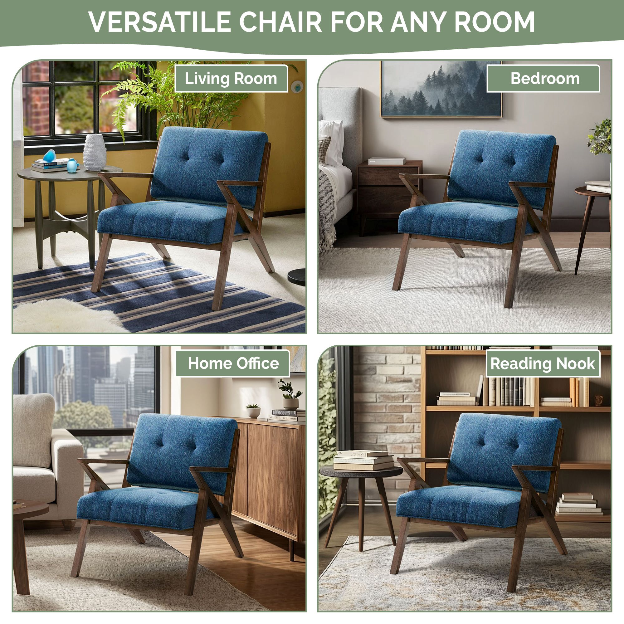 Rocket Upholstered Arm Chair with Angled Wood Frame