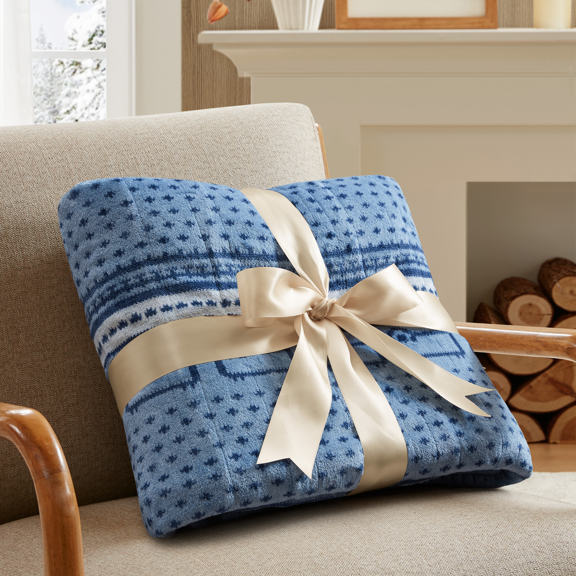 Print Plush to Sherpa Heated Throw