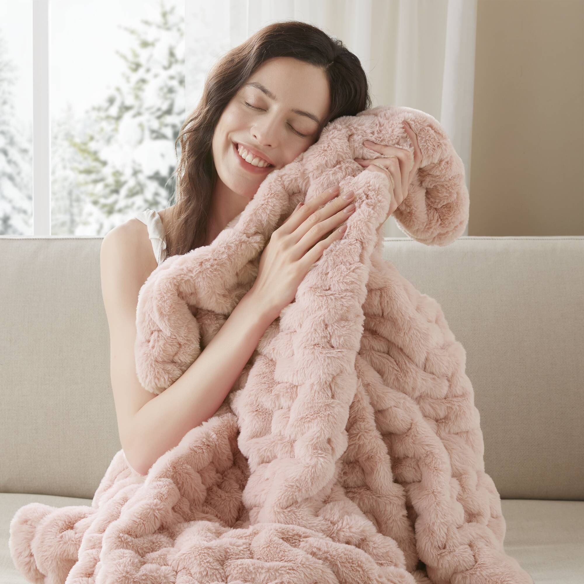 Ruched Fur Throw