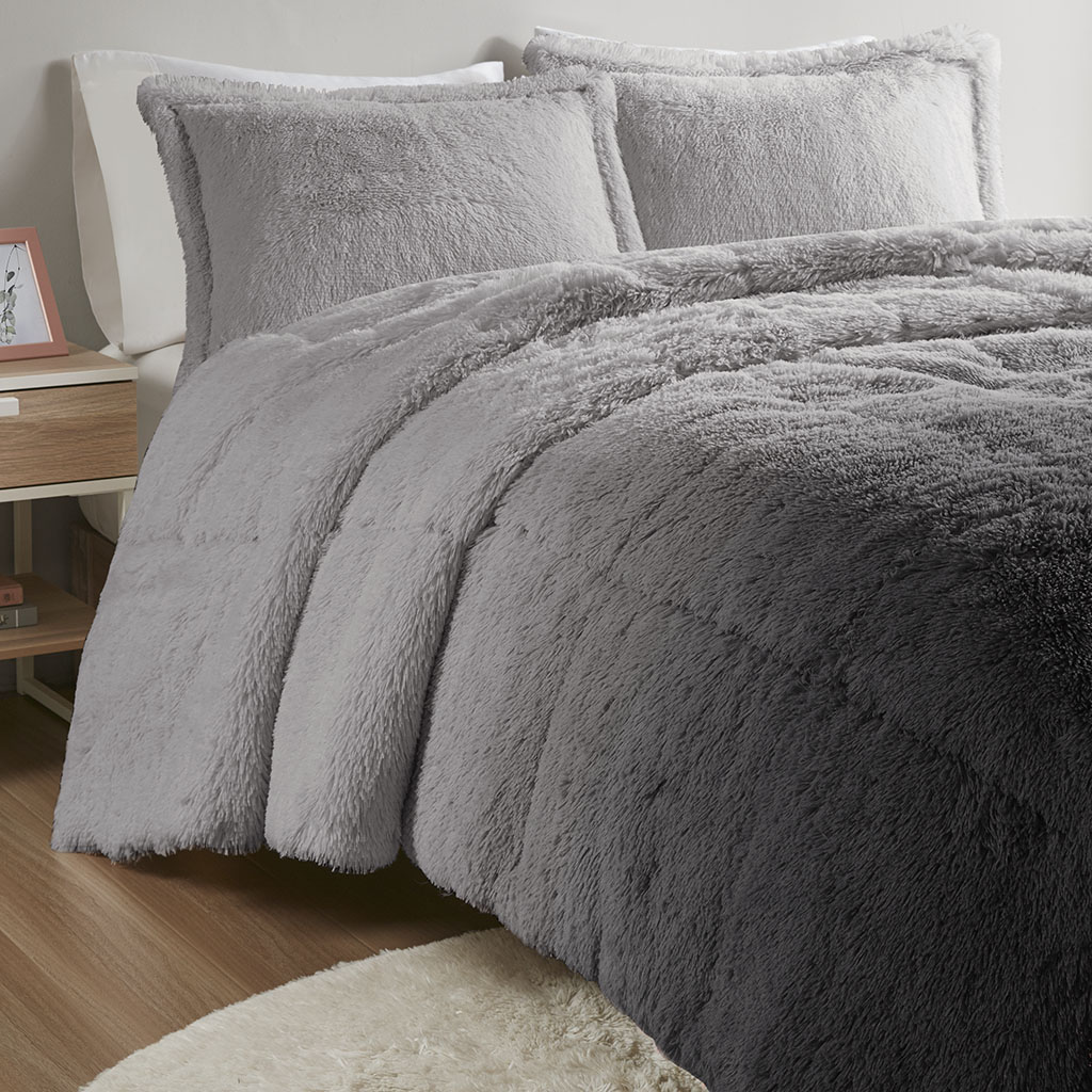 Brielle Ombre Shaggy Long Fur Comforter Mini Set