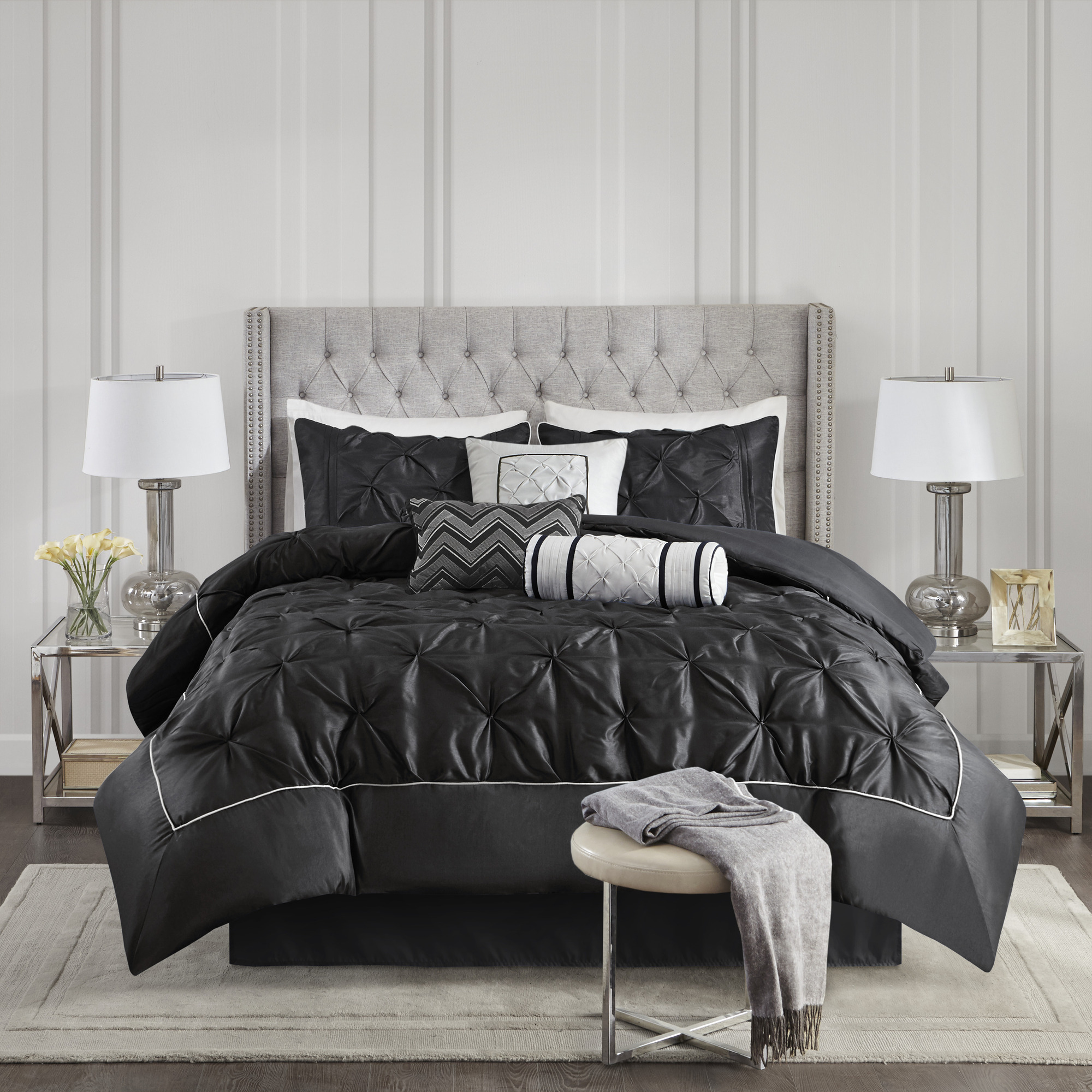 Laurel 100% Polyester Pieced Pleated 7pcs Tufted Comforter Set