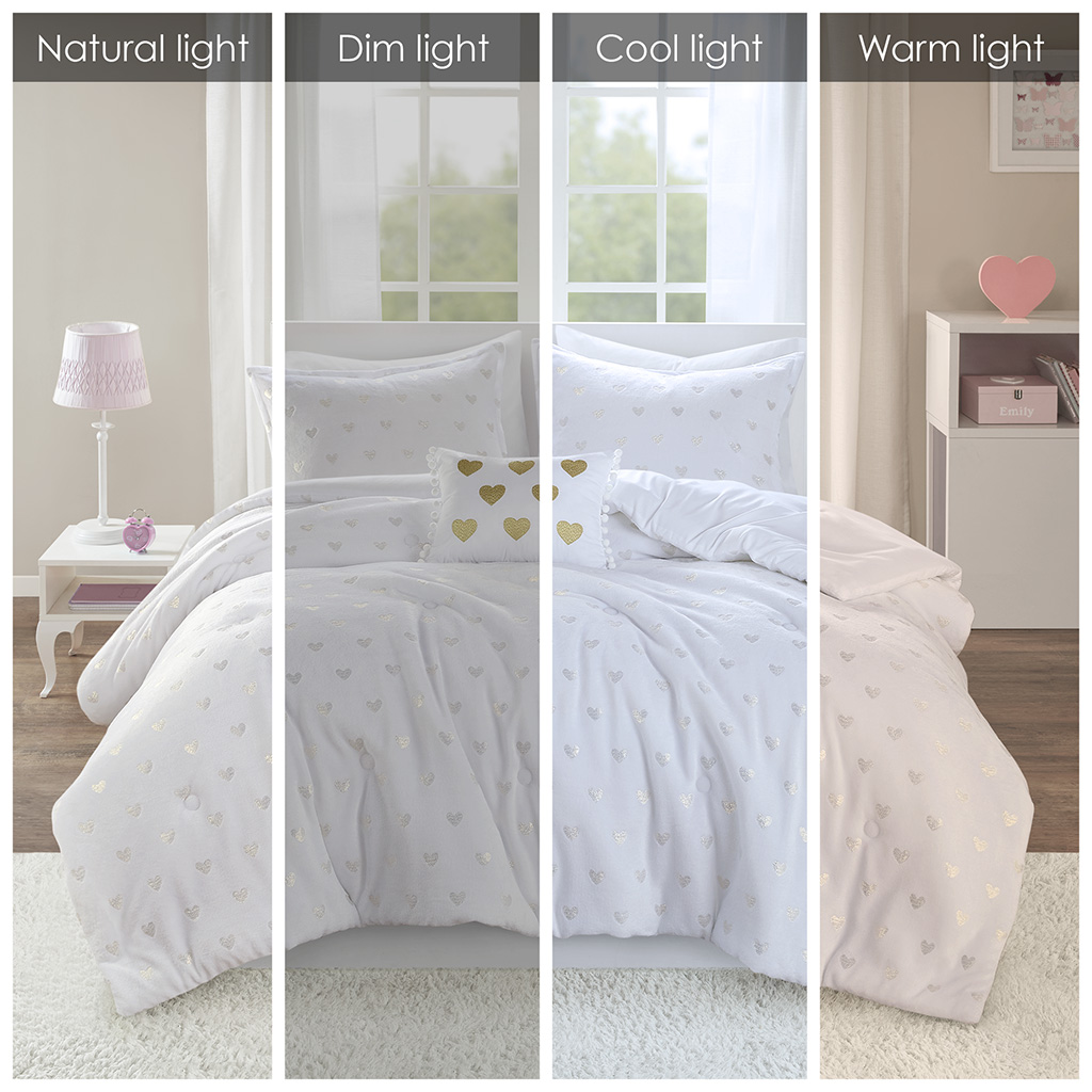 Rosalie Metallic Printed Plush Comforter Set with Throw Pillow