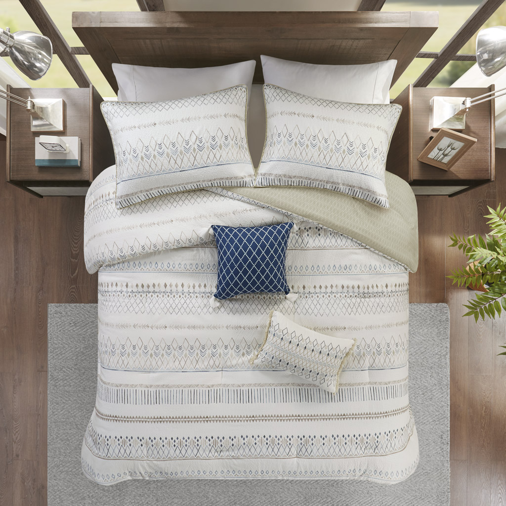 Fraser 5 Piece Printed Seersucker Comforter Set with Throw Pillows