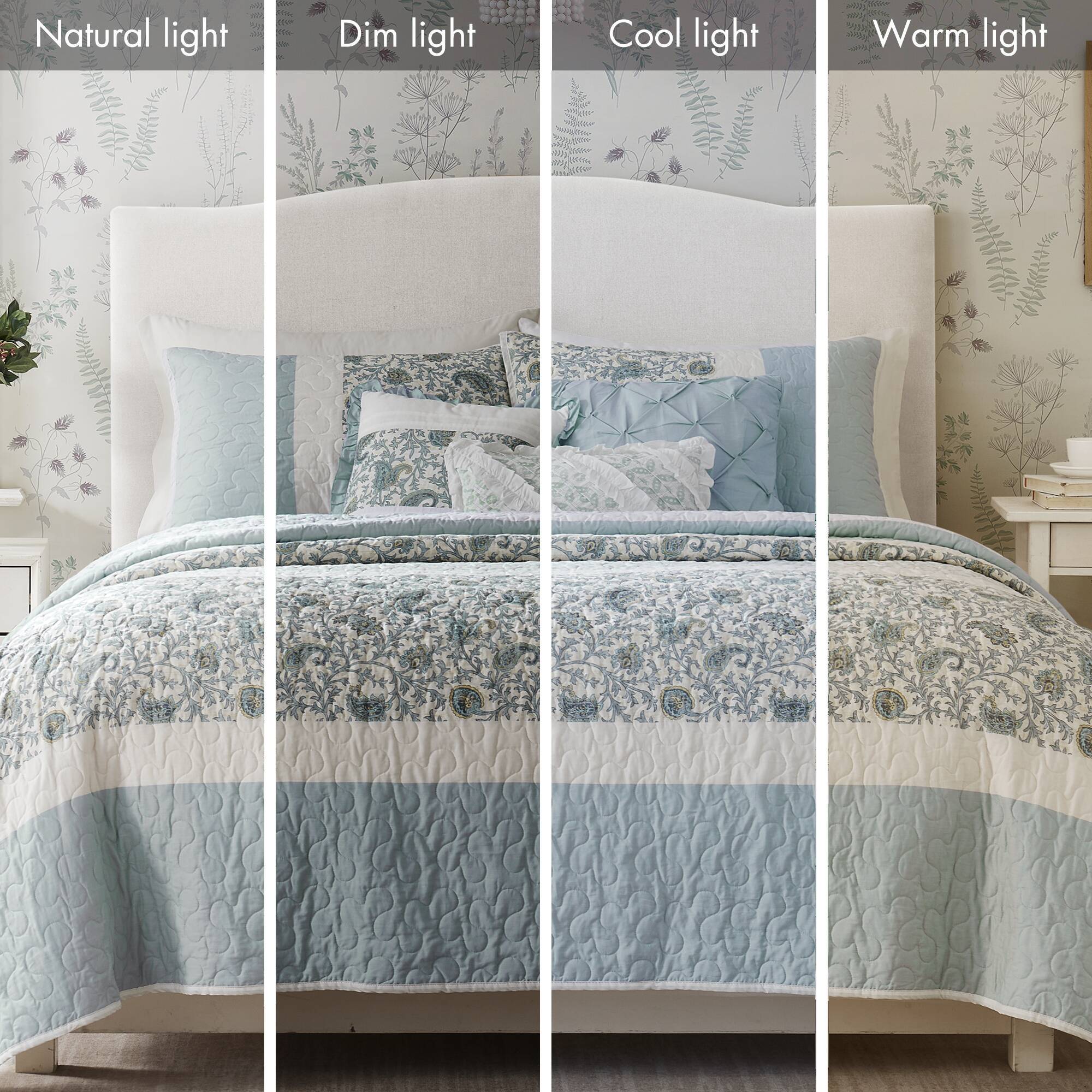 Dawn 6 Piece Cotton Percale Quilt Set with Throw Pillows