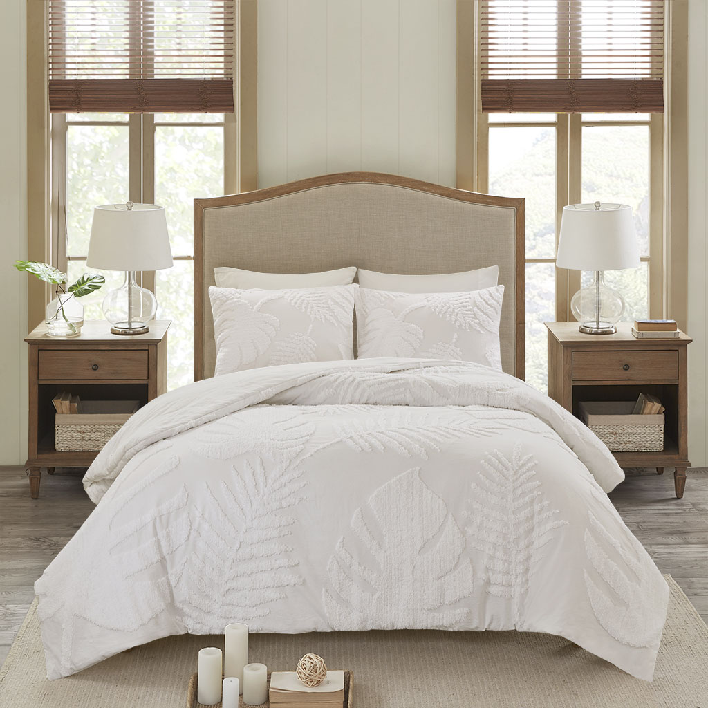Bahari 3 Piece Tufted Cotton Chenille Palm Duvet Cover Set
