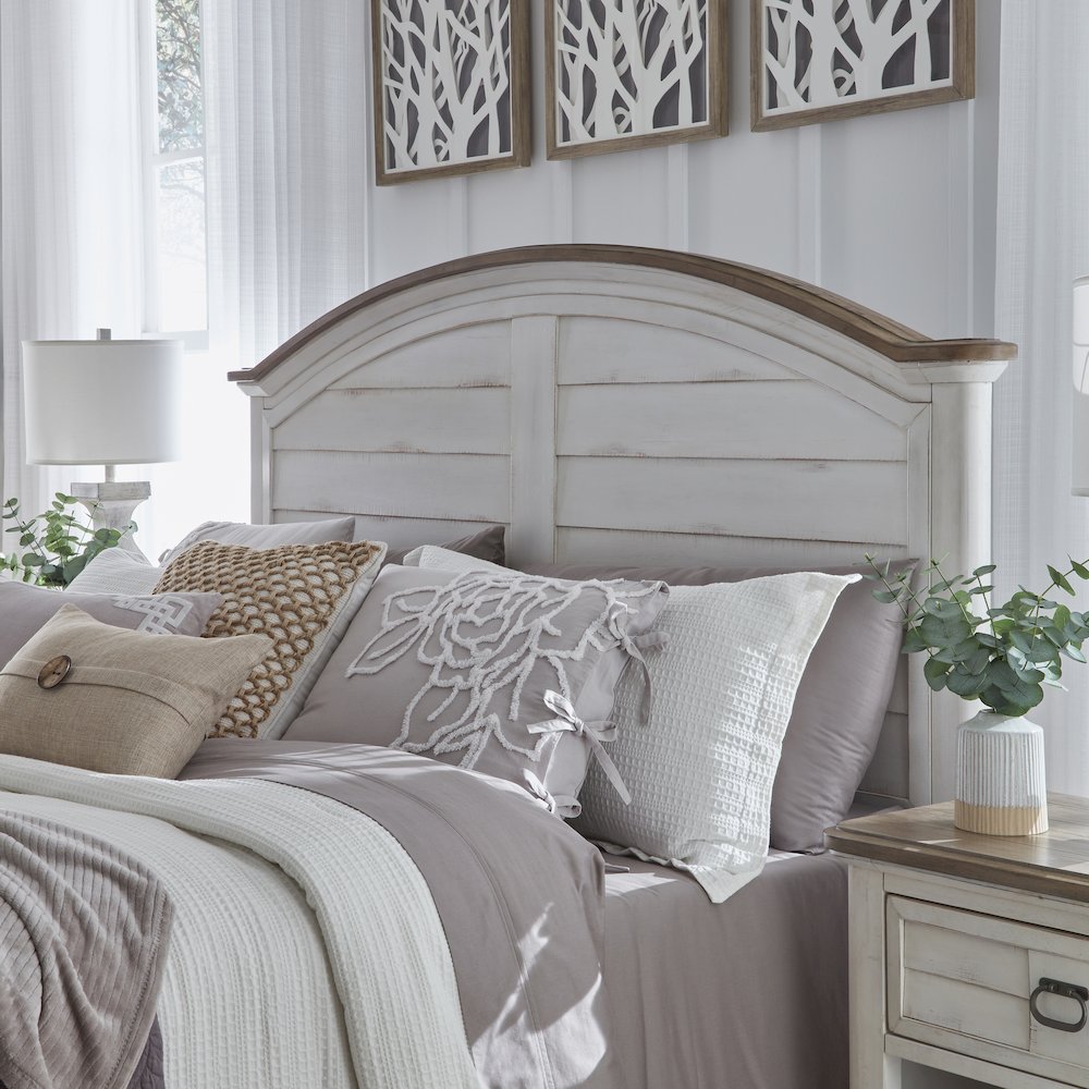Meadowbrook 6/6 Arched Panel Headboard – Whitewash – Sand Top