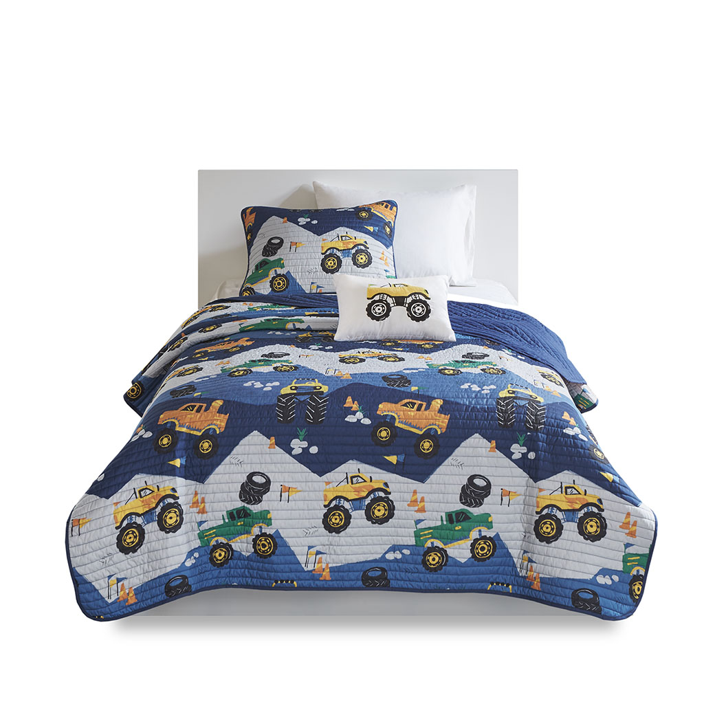 Nash Monster Truck Reversible Quilt Set with Throw Pillow