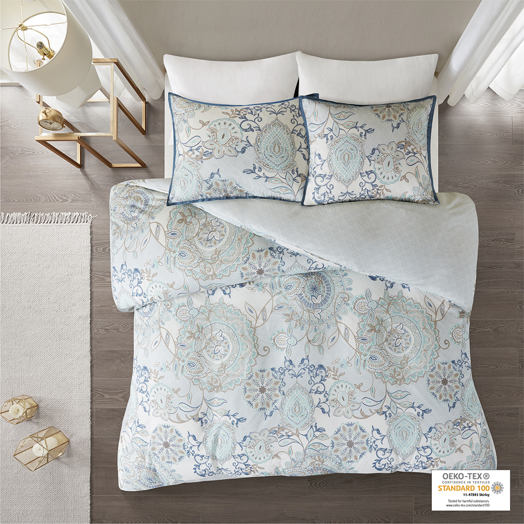 Isla 3 Piece Cotton Floral Printed Reversible Duvet Cover Set