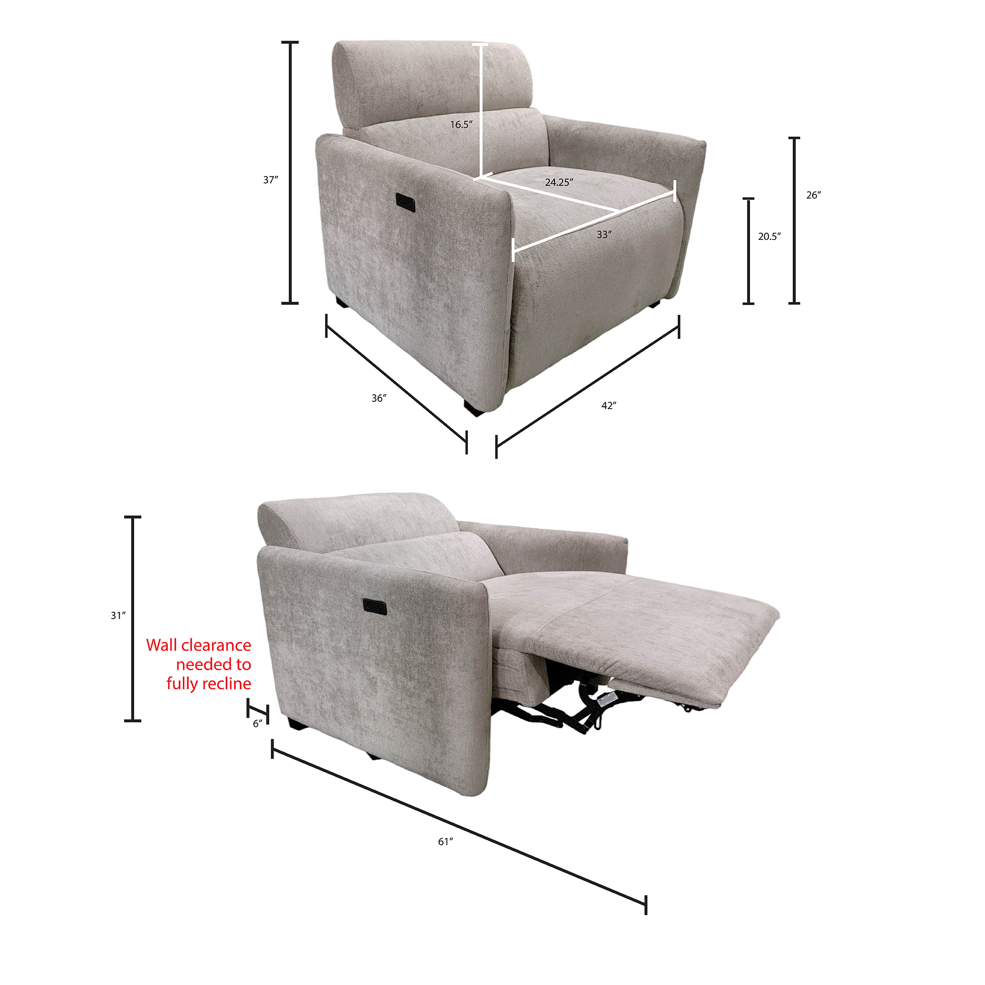 Ava Power Modern Recliner