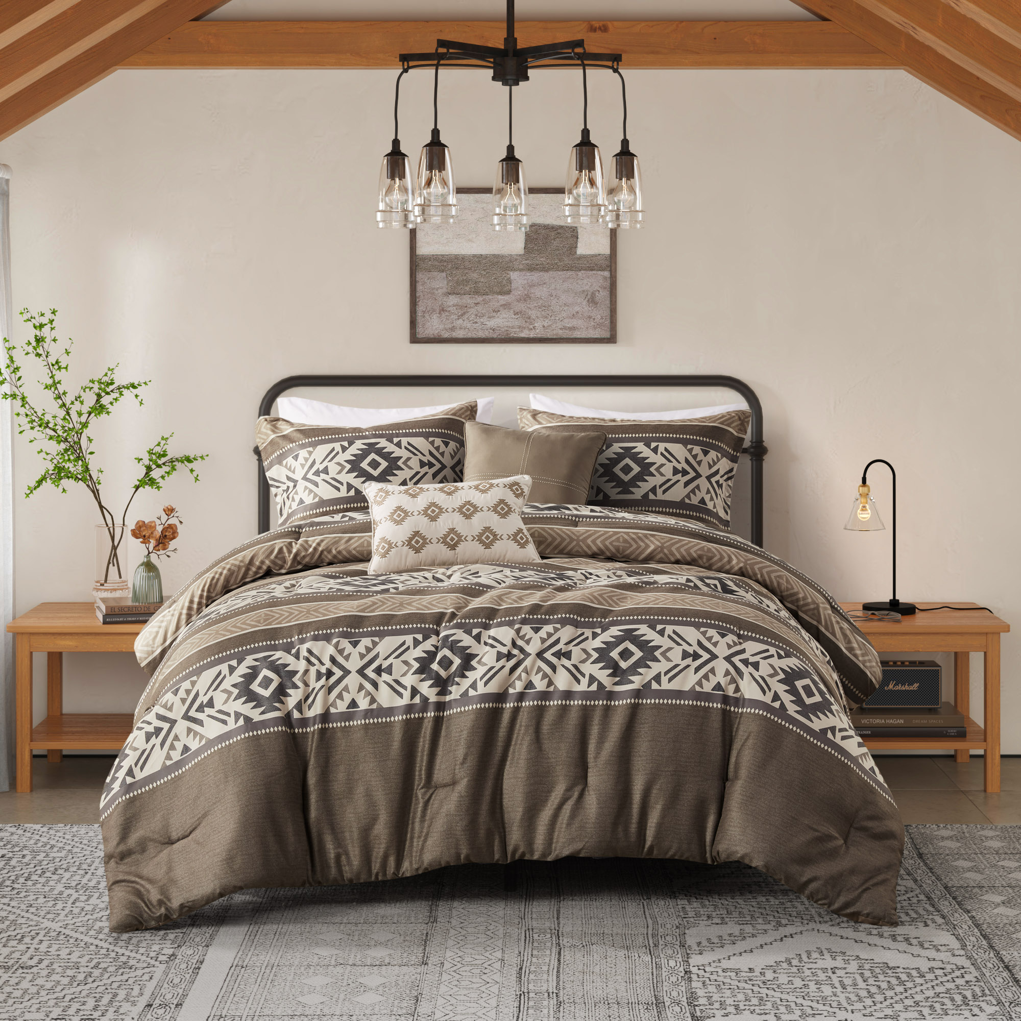 Mariposa 5 Piece Stripe Herringbone Comforter Set with Throw Pillows