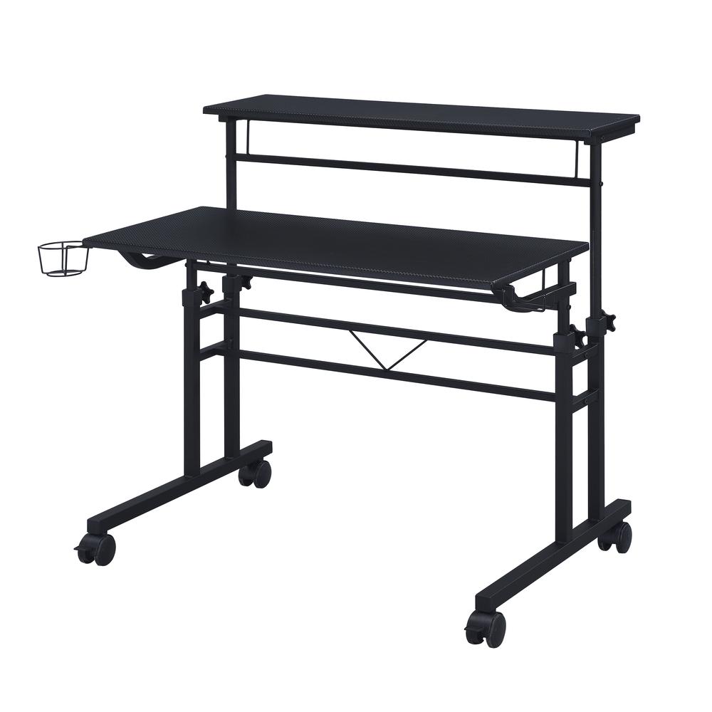 Rolling Writing Desk with Height Adjustable Desktop and Moveable Shelf