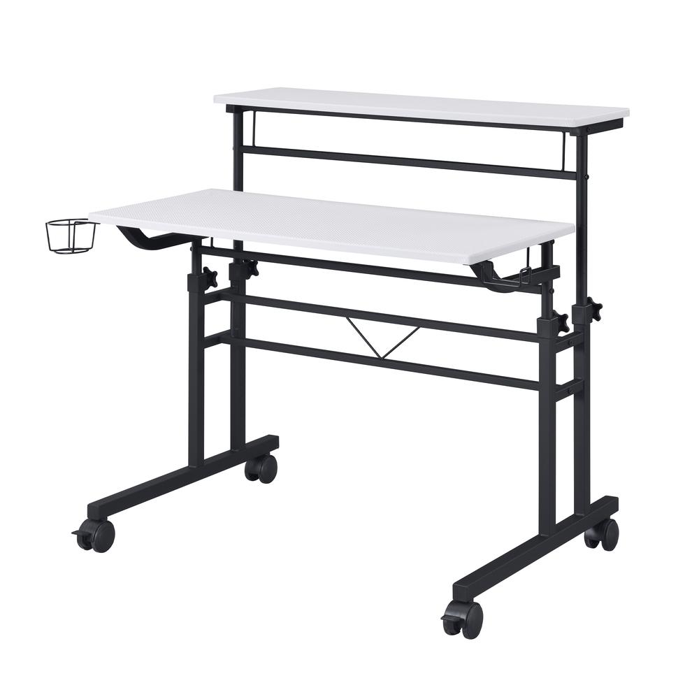 Rolling Writing Desk with Height Adjustable Desktop and Moveable Shelf