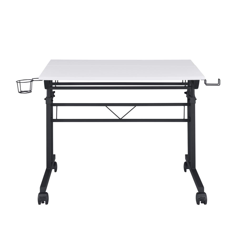 Rolling Writing Desk with Height Adjustable Desktop and Moveable Shelf