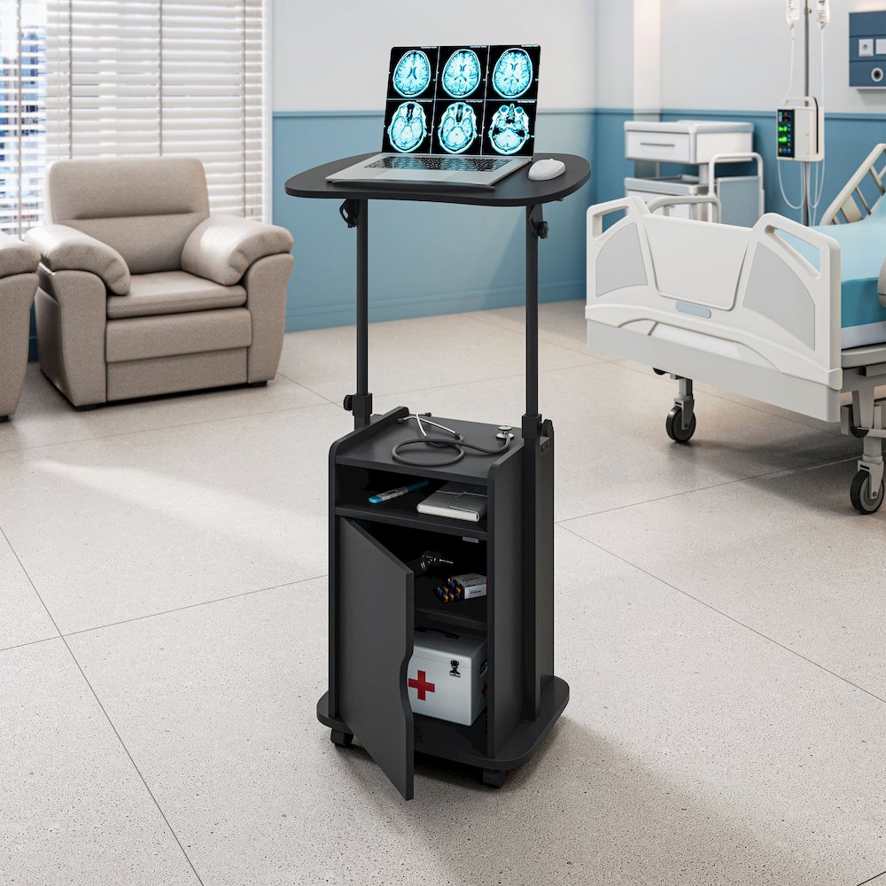 Sit-to-Stand Rolling Adjustable Laptop Cart With Storage