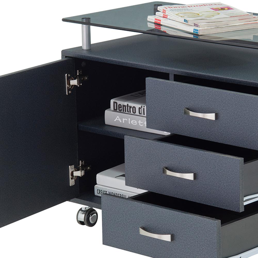 Rolling Storage Cabinet With Frosted Glass Top. Color: Graphite