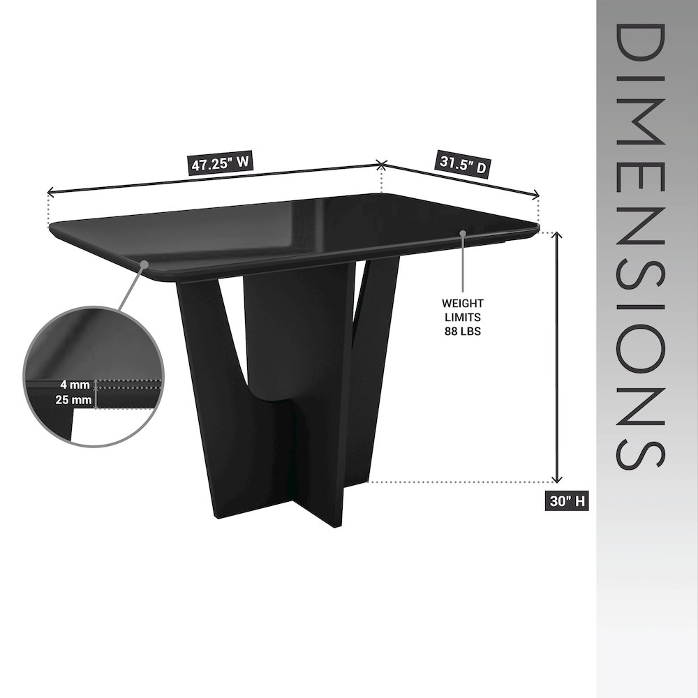 4 Seater Italian Dining Table with Painted Glass Top and Wooden Base