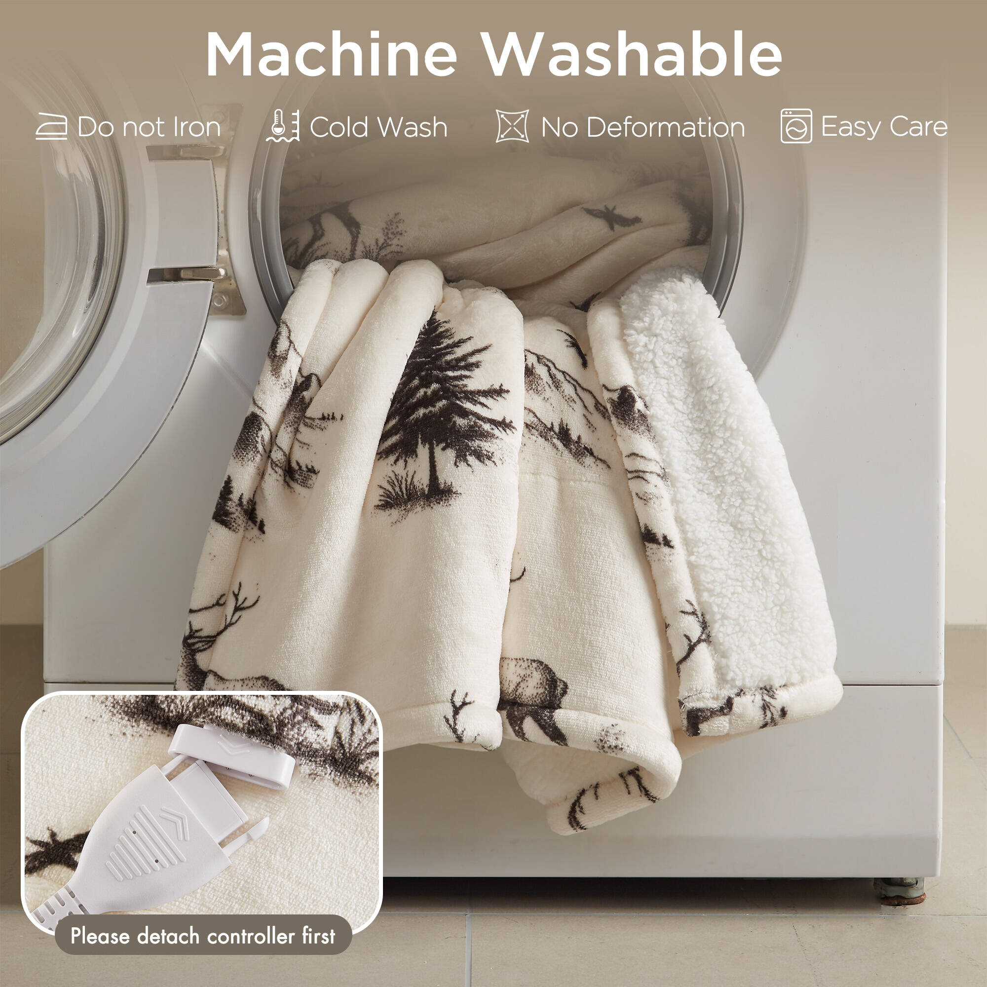Print Plush to Sherpa Heated Throw