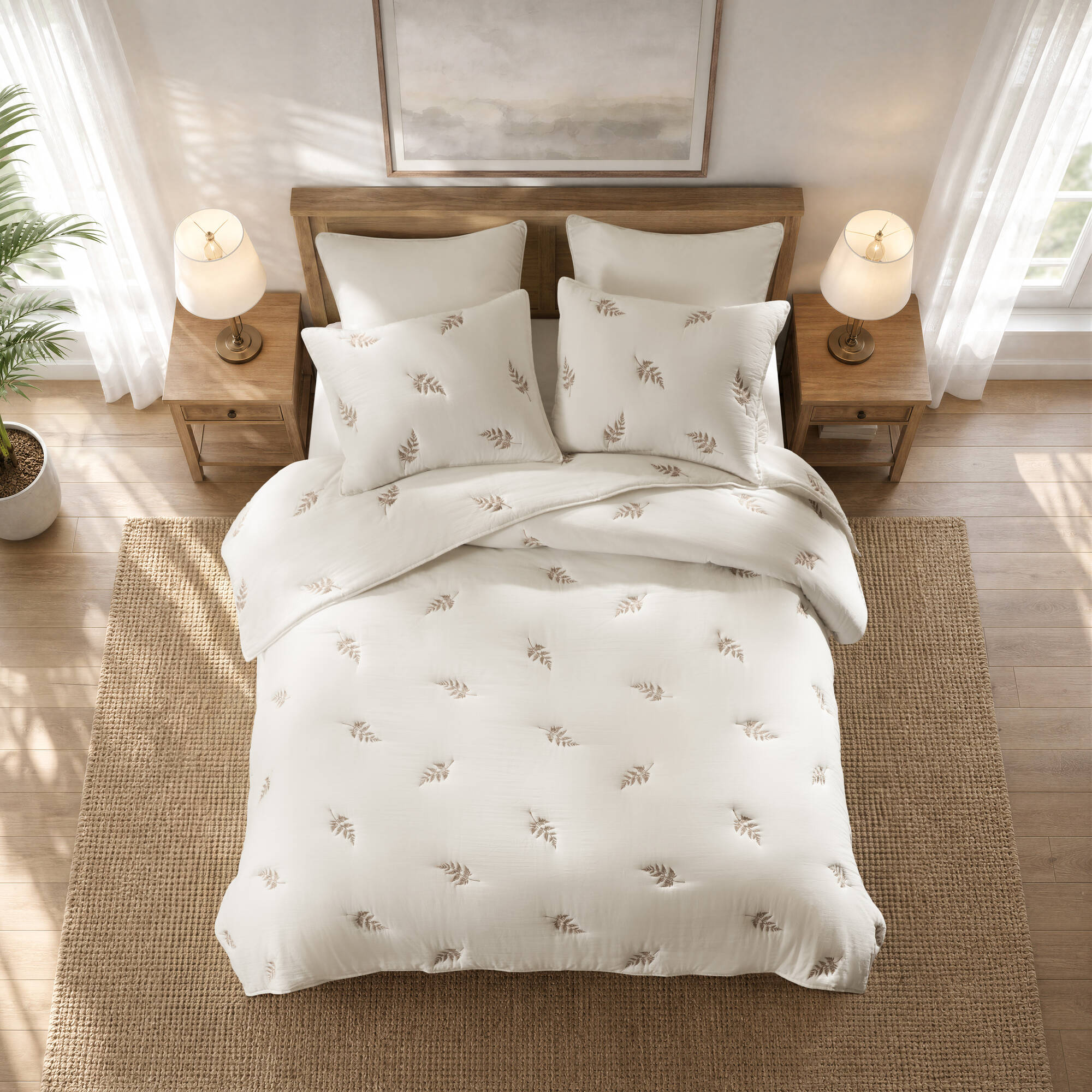 Willow Embroidered Botanical 100% Cotton Lightweight 3 Piece Quilt Set