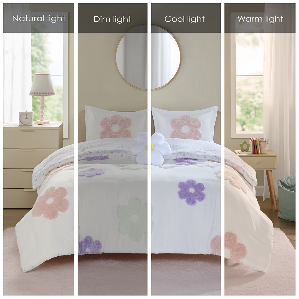 Gracie Floral Reversible Tufted Chenille Comforter Set with Flower Throw Pillow