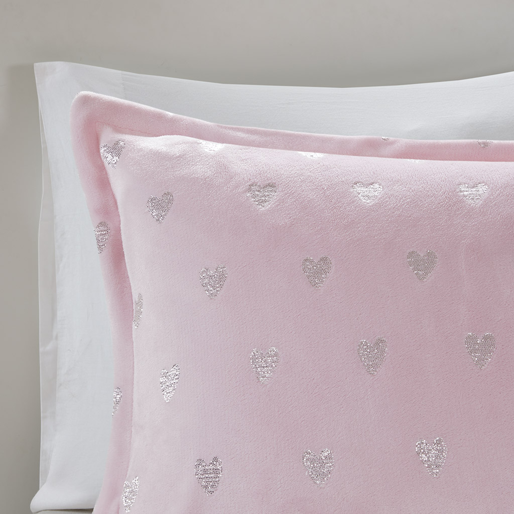 Rosalie Metallic Printed Plush Comforter Set with Throw Pillow