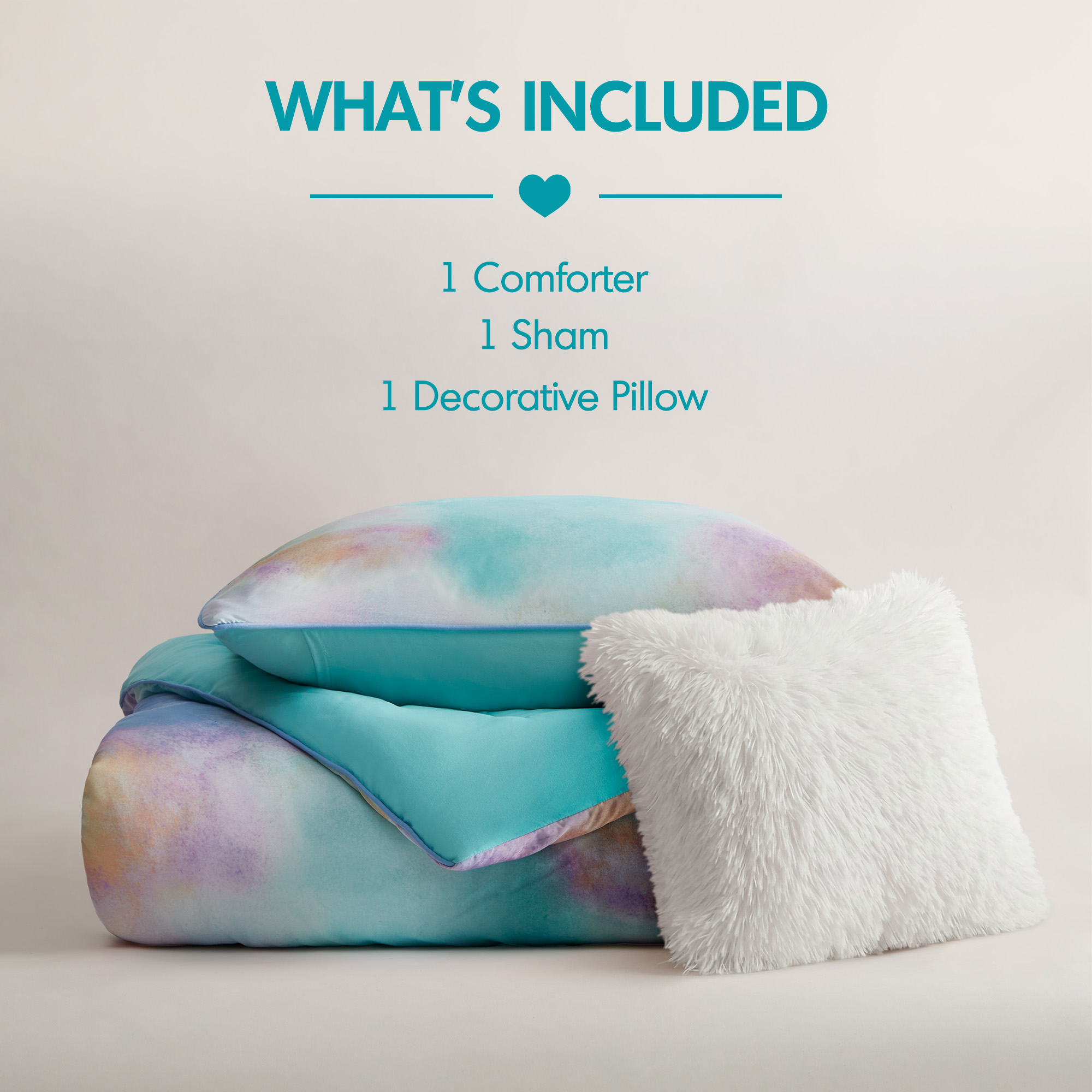 Cassiopeia Watercolor Tie Dye Printed Comforter Set with Throw Pillow
