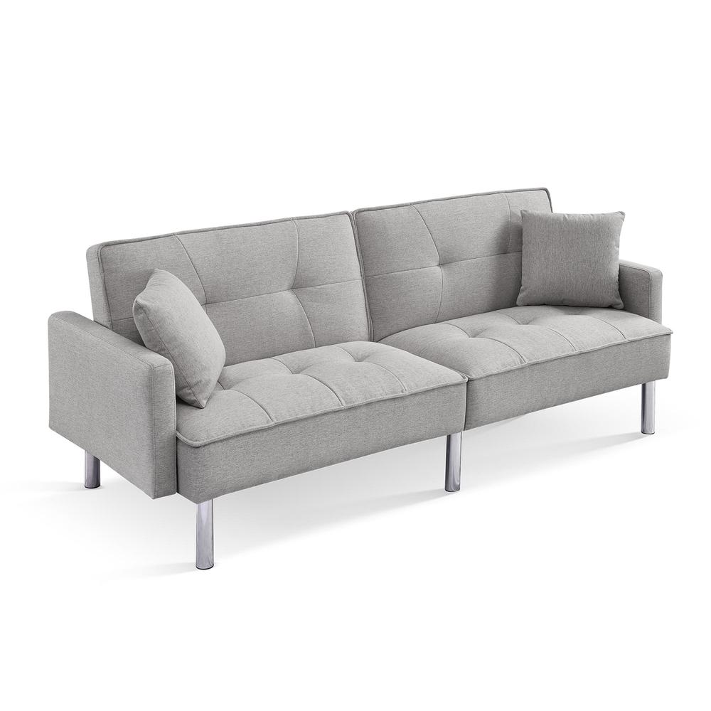 Tufted Futon Convertible Sofa Sleeper with Two Throw Pillows
